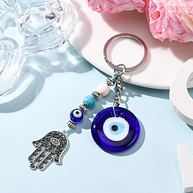 Брелки-подвески ручной работы из железа от сглаза, с синтетическими бирюзовый, старинное серебро и платина