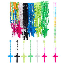 Leuchtende Halsketten mit Kunststoffanhängern, Halsketten mit Anhänger mit Kreuz und Jesus-Muster, Rosenkranz Perlenketten