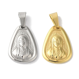 Ion Plating(IP) 304 Stainless Steel Pendants, Teardrop with Virgin Mary Charms