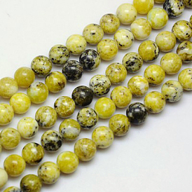 Natural Yellow Turquoise(Jasper) Beads Strands, Round, 10~14mm, Hole: 1~1.2mm