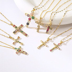 Sparkling Cross Pendant Necklace with Micro Inlaid Zirconia for Women's Fashion Jewelry
