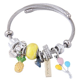 Metallic Minimalist Fruit Pendant Bracelet with Multi-Element Accents - Fashionable and Unique!