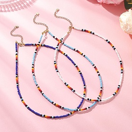3шт. 3 цвета круглые стеклянные бисерные ожерелья, с латунными застежками-карабинами и 304 удлинителями цепочки из нержавеющей стали, золотые
