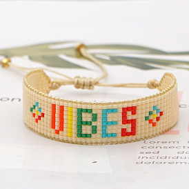 Colorful Love Letter Handmade Beaded Bracelet with Smiling Face Pendant