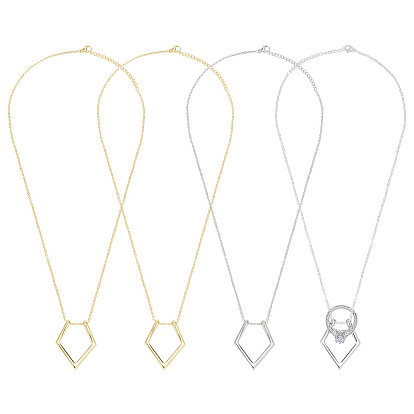 4шт 2 цвета колье-подвеска в форме ромба из цинкового сплава со стальными тросовыми цепочками, Ожерелья-держатели колец