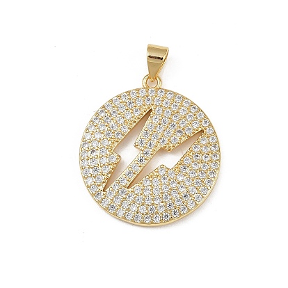 Латунные микро проложить кубического циркония подвески, плоские круглые с подвесками в виде молний, без кадмия и без свинца, стойки покрытие, долговечный