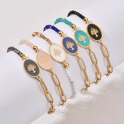 Fashionable tree of life stainless steel bracelet for women non-fading faceted crystal bracelet