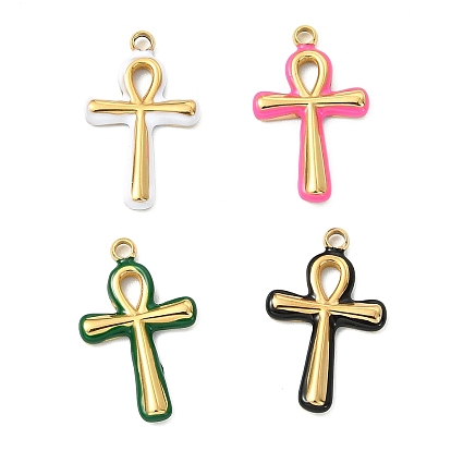 304 нержавеющей стальной эмали подвески, анкх крест прелести, вакуумное покрытие pvd, реальный 18 k позолоченный