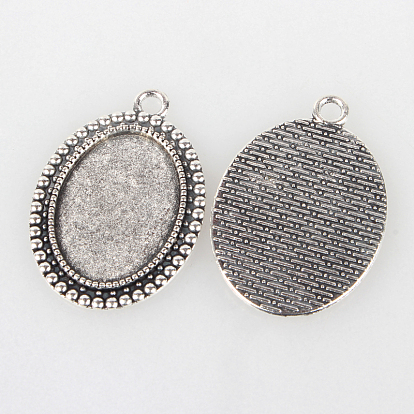 Tibetan Style Alloy Pendant Cabochon Settings, Cadmium Free & Lead Free, Oval, Tray: 18x25mm, 37x26x2mm, Hole: 3mm, about 200pcs/kg