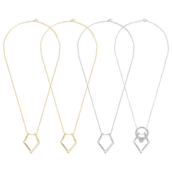 4шт 2 цвета колье-подвеска в форме ромба из цинкового сплава со стальными тросовыми цепочками, Ожерелья-держатели колец