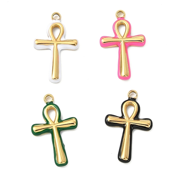 304 нержавеющей стальной эмали подвески, анкх крест прелести, вакуумное покрытие pvd, реальный 18 k позолоченный