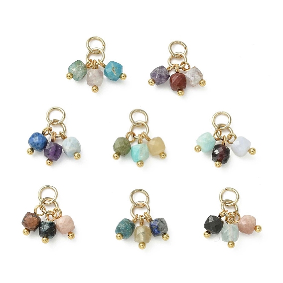Природные смешанные подвески драгоценных камней, Граненые кубические бусины, подвески-кисточки с латунными петлями, золотые, смешанные окрашенные и неокрашенные