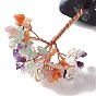 Natural Gemstone Tree Display Decoration, Reiki Spiritual Energy Tree, Raw Fluorite Base Feng Shui Ornament for Wealth, Luck, Rose Gold Brass Wires Wrapped