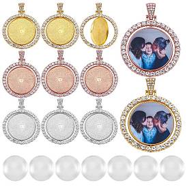 27 Набор для изготовления плоского круглого кулона со стразами своими руками, в том числе подвеска из сплава с кабошоном и кристаллами со стразами, Прозрачные стеклянные кабошоны