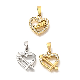 Ion Plating(IP) 304 Stainless Steel Micro Pave Cubic Zirconia Pendants, Heart Charms