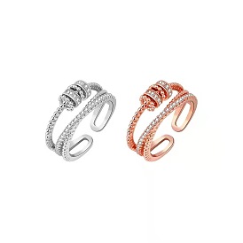 Латунные кольца-манжеты с вращающимися бусинами и кубическим цирконом, регулируемые кольца для женщин