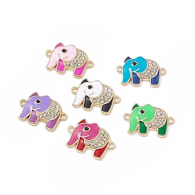Alloy Crystal Rhinestone Connector Charms, Elephant Links, with Enamel, Light Gold