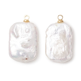 Подвески из натурального барочного жемчуга кеши, прямоугольные подвески с латунными дужками, белые