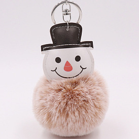 Fur Christmas Snowman Bag Keychain PU Leather Imitation Rex Rabbit Plush Keychain Gift