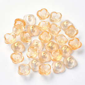 4-Petal Transparent Spray Painted Glass Bead Caps, with Glitter Powder, Flower