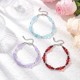 3Pcs 3 Colors Frosted Transparent Glass Beaded Bracelets for Women, Round