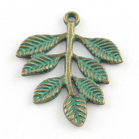 Leaf Zinc Alloy Pendants, Cadmium Free & Nickel Free & Lead Free, 34x28x2mm, Hole: 2mm