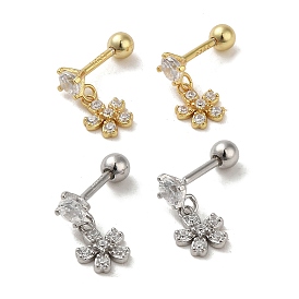 925 Sterling Silver Micro Pave Cubic Zirconia Stud Earrings for Women, Flower