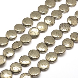 Flat Round Natural Pyrite Beads Strands