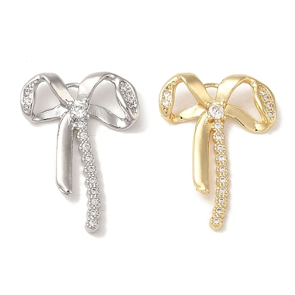Brass Micro Pave Clear Cubic Zirconia Pendants, Cadmium Free & Nickel Free & Lead Free, Bowknot