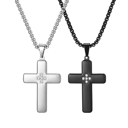 Мужская цепочка-крест из нержавеющей стали с прозрачным кубическим цирконием