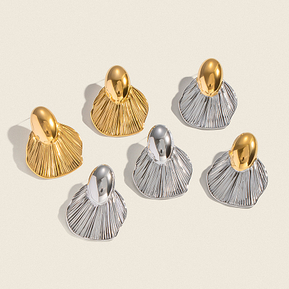 Европейский стиль 304 серьги-гвоздики из нержавеющей стали, овальный с рыбьим хвостом