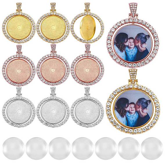 27 Набор для изготовления плоского круглого кулона со стразами своими руками, в том числе подвеска из сплава с кабошоном и кристаллами со стразами, Прозрачные стеклянные кабошоны
