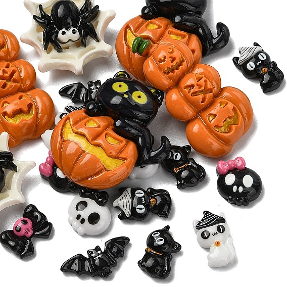 20шт 10 стили Хэллоуин непрозрачные смоляные кабошоны, разнообразные