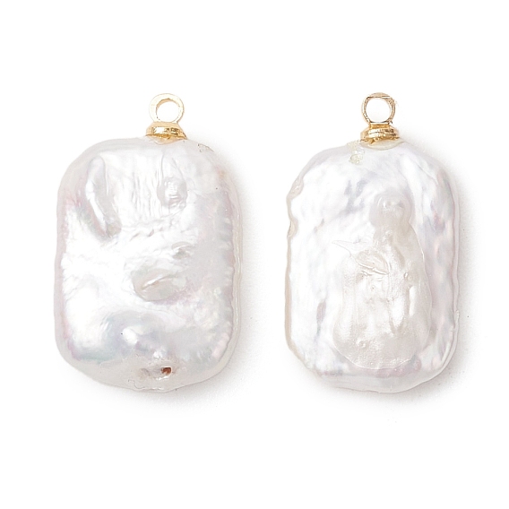 Подвески из натурального барочного жемчуга кеши, прямоугольные подвески с латунными дужками, белые