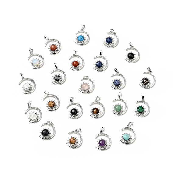 Драгоценный камень подвески, с латунной фурнитурой платинового цвета, без свинца и без кадмия, луна с солнечными чарами