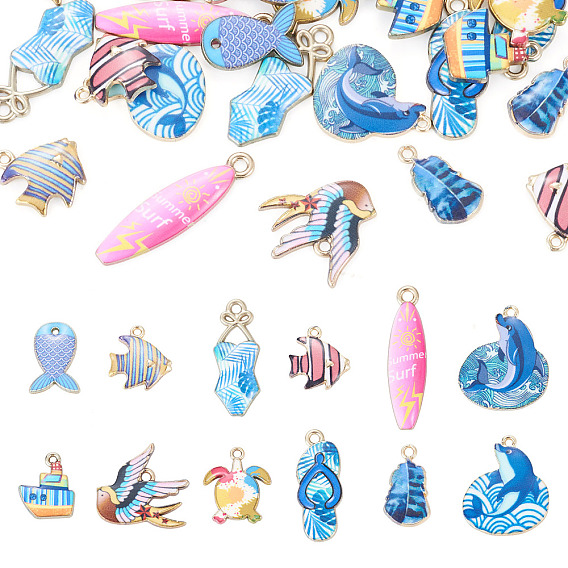 24Pcs 12 Styles Alloy Pendants, Printed, Mixed Shapes