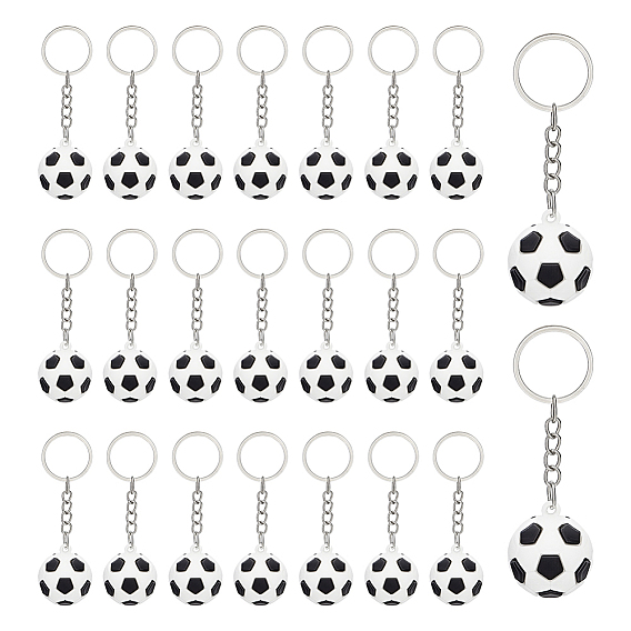30Pcs Sports Theme Silicone Keychains, Football, with Split Key Ring, Platinum