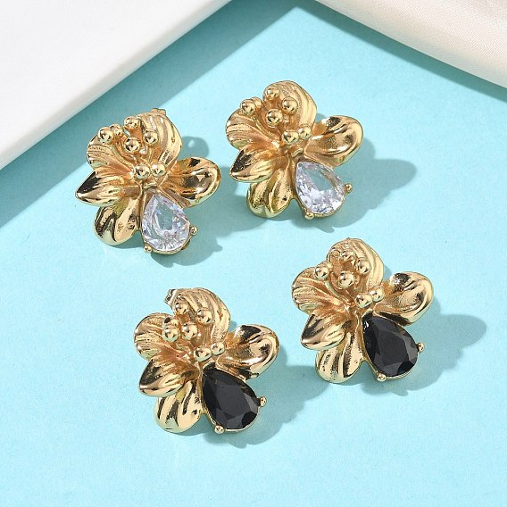 День святого Валентина 304 Серьги-гвоздики из нержавеющей стали с кубическим цирконием для женщин, цветок с каплей, ионное покрытие (ip), реальный 18 k позолоченный