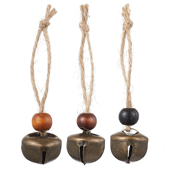 Железный колокольчик, деревянные бусины и джутовый шнур для украшения двери дома