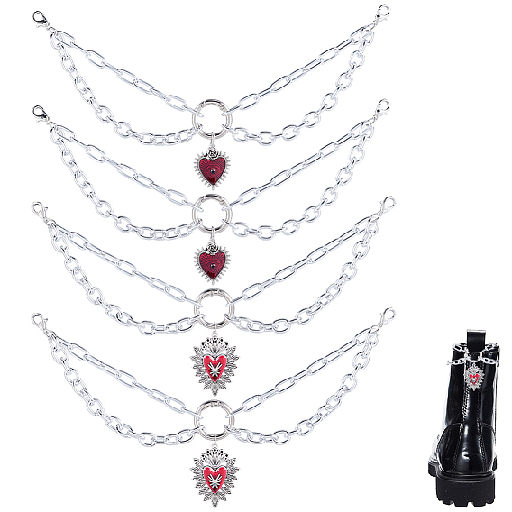 4 шт 2 стили сплав обувь подвески, сердце, с карабинами из сплава и пружинными кольцами