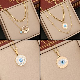 Chic Double-Layer Eye Necklace with Stainless Steel Collarbone Chain - N1091