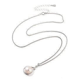 925 Sterling Silver Necklace, Pearl and Cubic Zirconia, Round