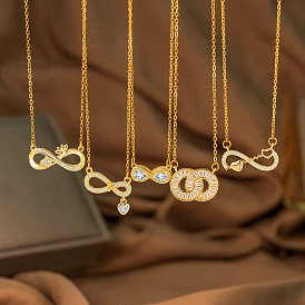 Valentine's Day Brass Pave Clear Cubic Zirconia Infinity Pendant 304 Stainless Steel Cable Chain Necklaces for Women