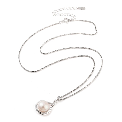 925 Sterling Silver Necklaces, Pearl and Cubic Zirconia, Round