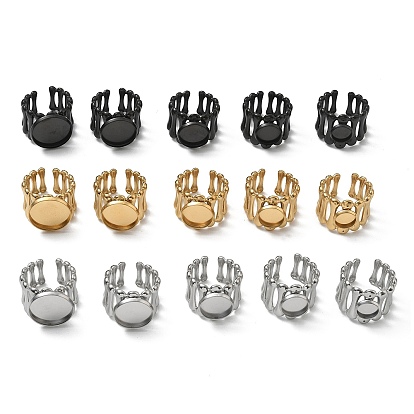 304 Stainless Steel Cuff Ring Components, Round Bezel Pad Ring Setting