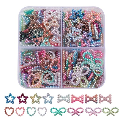220Pcs 4 Styles Rainbow ABS Plastic Imitation Pearl Linking Rings, Gradient Mermaid Pearl, Heart & Bowknot & Star