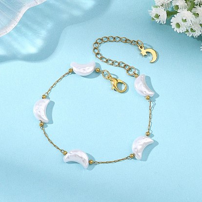 Браслеты из искусственного жемчуга и звеньев с бусинами в форме луны и АБС-пластика, 304 браслеты из нержавеющей стали со скрепками для женщин