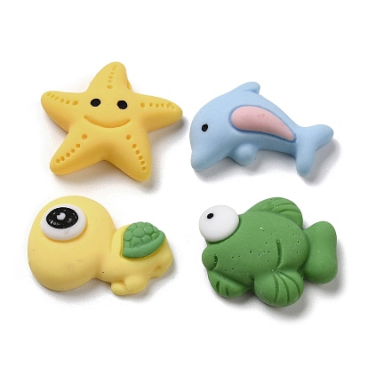 Opaque Ocean Theme Resin Cabochons, Starfish & Fish & Tortoises