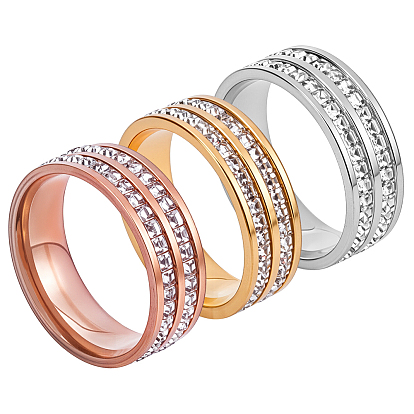 3шт. 3 цвета, кольца из нержавеющей стали со стразами, простые кольца