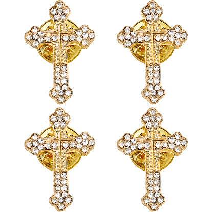 4 шт. булавки-накладки на лацкан из цинкового сплава с цветочным крестом и стразами для рюкзака